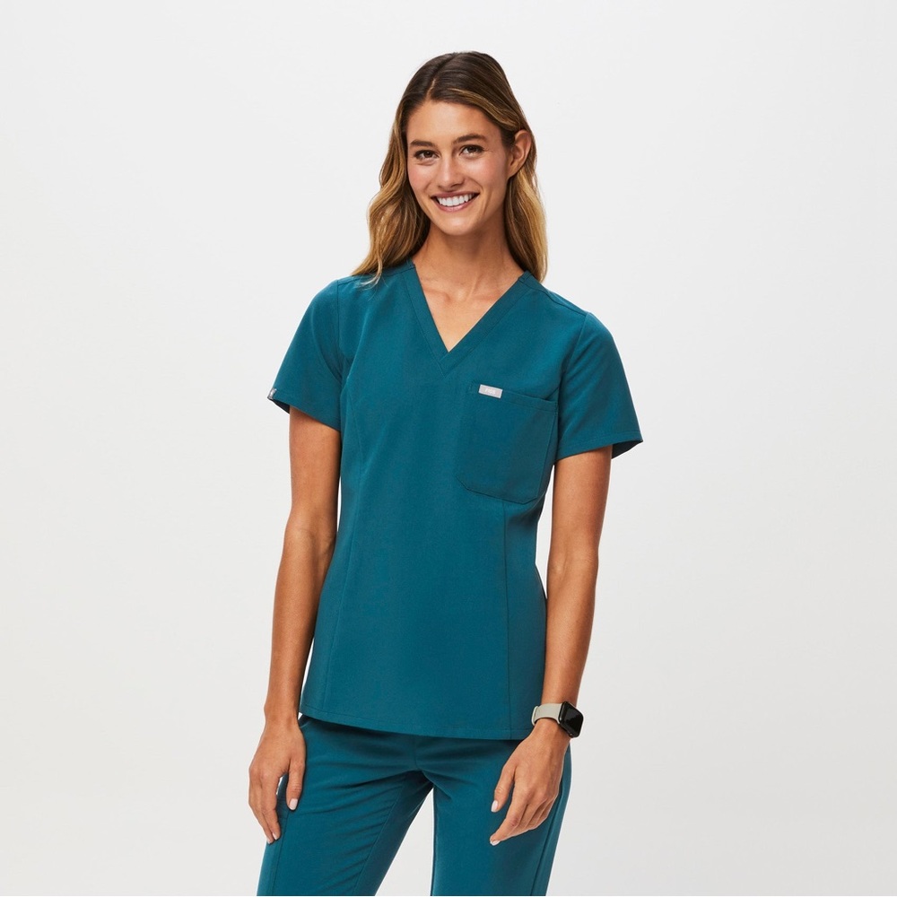 FIGS women's Caribbean Blue Catarina- One-Pocket Scrub Top - S / Caribbean Blue